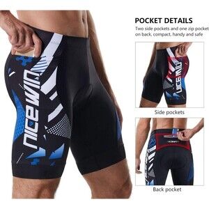 Nicewin Men's Padded Cycling Shorts Size M Blue Anti-Slip Leg Sports Activewear